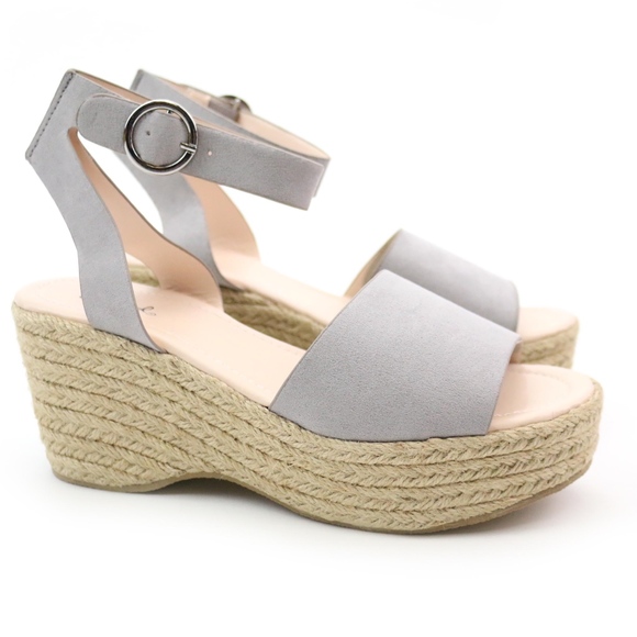 Qupid Logan Light Grey Espadrille Platform Wedges - Picture 5 of 8